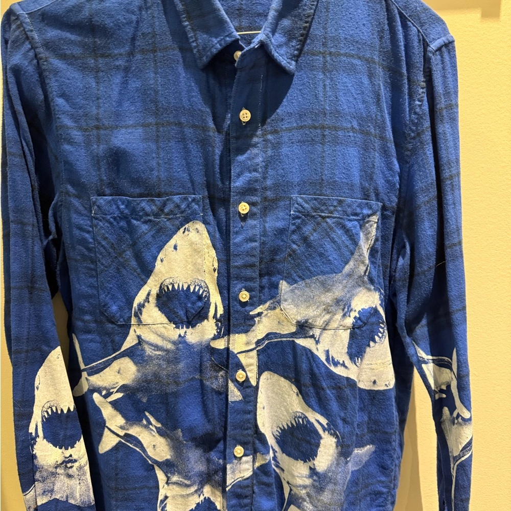 Blue Shark Print Men's Amiri Shirt